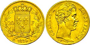 France 20 Franc, Gold, 1830, Paris, Karl X, ... 