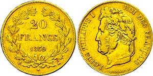 France 20 Franc, Gold, 1839, louis Philippe ... 
