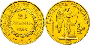 France 20 Franc, Gold, 1895, A, standing ... 