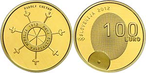 Slovenia 100 Euro, Gold, 2012, a hundred ... 