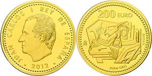 Spain 200 Euro, Gold, 2012, Juan Gris, 13, 5 ... 