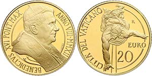 Vatican 20 Euro, Gold, 2012, Pope Benedict ... 