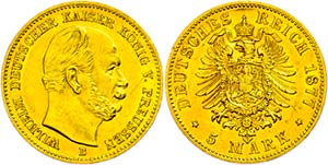 Prussia 5 Mark, 1877, B, Wilhelm I., scratch ... 