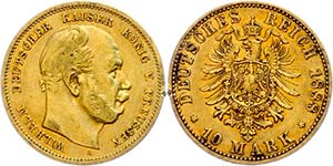 Prussia 10 Mark, 1888, Wilhelm I., very ... 