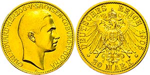 Saxony-Coburg and Gotha 20 Mark, 1905, Carl ... 