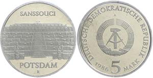 GDR 5 Mark, 1986, Sanssouci, in uPVC sealed, ... 