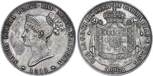 Italy Parma, 5 liras, 1815, Mary louise, ... 