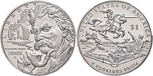 USA 1 Dollar, 2016, P, Mark Twain, in Slab ... 
