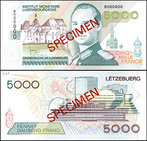 Test Banknotes and Essays Luxembourg, 5000 ... 