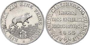 Anhalt-Bernburg Principality Thaler, 1855, ... 