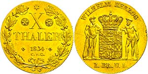 Brunswick 10 thaler, Gold, 1834, AKS 65, J. ... 