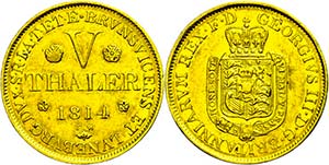 Hannover 5 Taler, Gold, 1814, Georg III., ... 