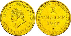 Hannover 10 Taler, Gold, 1829, Georg IV., ... 