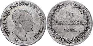 Württemberg 10 Kreuzer, 1818, Wilhelm, AKS ... 