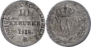 Württemberg 3 Kreuzer, 1818, Wilhelm I., ... 