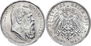 Bavaria 3 Mark, 1911, Luitpold, in Slab the ... 