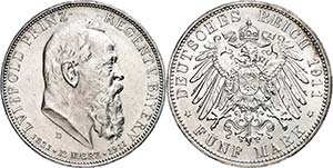 Bavaria 5 Mark, 1911, Prince regent Luitpold ... 