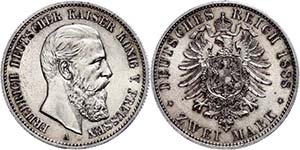 Prussia 2 Mark, 1888, Friedrich III., a ... 