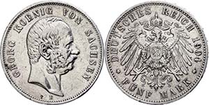 Sachsen 5 Mark, 1903, Georg, kl. Rf., ... 