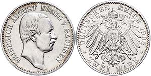 Saxony 2 Mark 1908, Friedrich August III., ... 