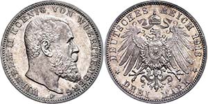 Württemberg 3 Mark, 1913, Wilhelm II., wz. ... 