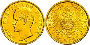 Bayern 20 Mark, 1900, Otto, kl. Rf., ss-vz., ... 