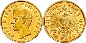 Bavaria 20 Mark, 1900, Otto, very fine., ... 