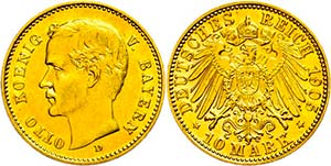 Bavaria 10 Mark, 1905, Otto, very fine to ... 