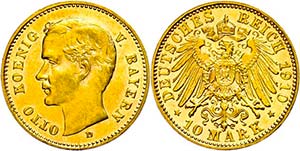 Bavaria 10 Mark, 1910, Otto, extremly fine ... 