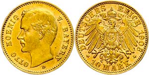 Bavaria 10 Mark, 1903, Otto, small edge ... 