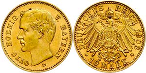 Bayern 10 Mark, 1903, Otto, kl. Rf., ss-vz, ... 