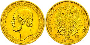 Mecklenburg-Strelitz 10 Mark, 1873, ... 