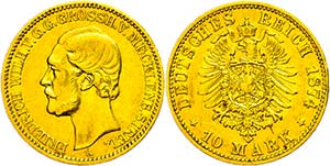 Mecklenburg-Strelitz 10 Mark, 1874, ... 