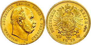 Prussia 10 Mark, 1872, Wilhelm I., Mzz A, ... 