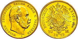 Prussia 10 Mark, 1872, Wilhelm I., Mzz A, ... 