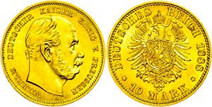 Prussia 10 Mark, 1888, A, Wilhelm I., tiny ... 