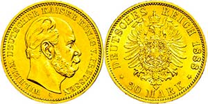 Prussia 20 Mark, 1888, Wilhelm I., tiny edge ... 