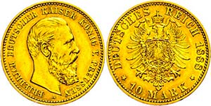 Prussia 10 Mark, 1888, Friedrich II., small ... 