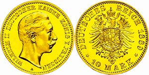 Preußen Goldmünzen 10 Mark, 1889, Wilhelm ... 