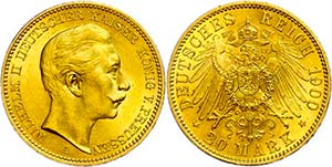 Prussia 20 Mark, 1900, Wilhelm II., tiny ... 