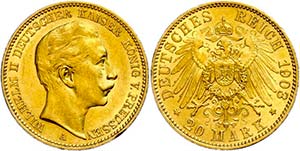 Preußen Goldmünzen 20 Mark, 1903, Wilhelm ... 