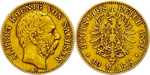 Sachsen 10 Mark, 1879, Mzz E, Albert, ss., ... 