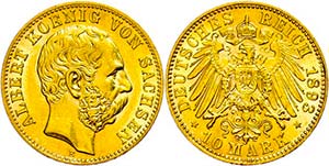 Saxony 10 Mark, 1893, Albert, tiny edge ... 