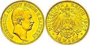 Saxony 10 Mark, 1907, Friedrich August III., ... 