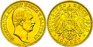 Sachsen 10 Mark, 1910, Friedrich August ... 