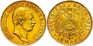 Sachsen 10 Mark, 1911, Friedrich August, kl. ... 