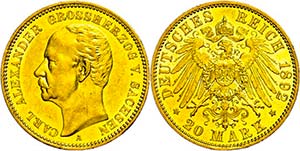 Saxony-Weimar-Eisenach 20 Mark, 1892, Carl ... 