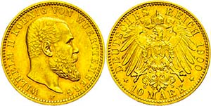 Württemberg 10 Mark, 1900, Wilhelm II., ... 