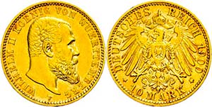 Württemberg 10 Mark, 1900, Wilhelm II., ... 