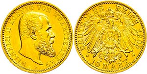 Württemberg 10 Mark, 1905, Wilhelm II., ... 